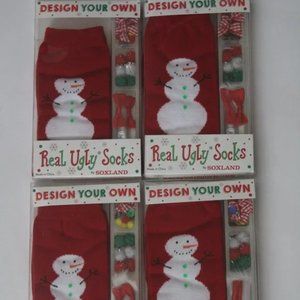 Bundle of 4 (Four) Design Your Own Real Ugly Christmas Socks Kits - Snowman